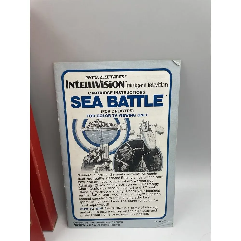 Sea Battle Mattel Intellivision Video Game 1980 CIB Box Manual Overlays
